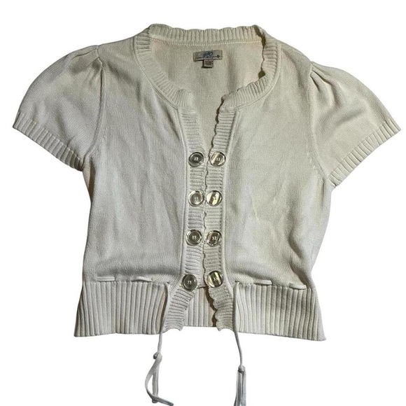2000s Cream Short Sleeve Cardigan with Button Details - Picture 1 of 4